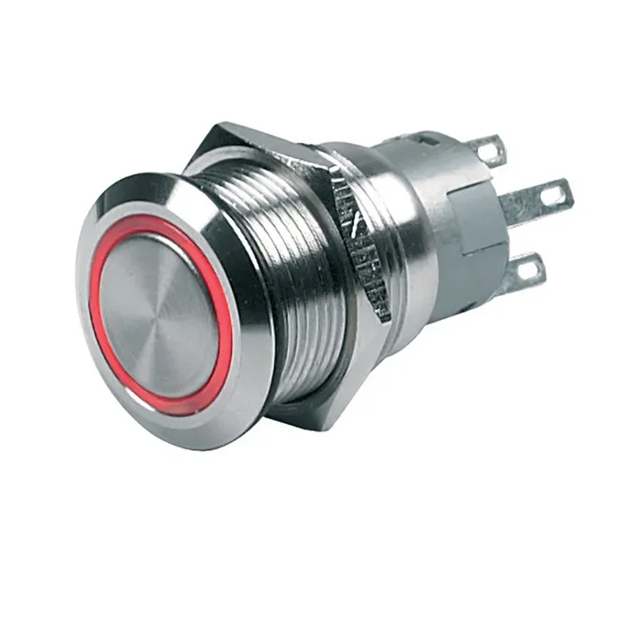 BEP Push-Button Switch 12V Latching On/Off – Red LED