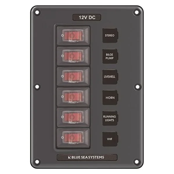 Blue Sea IP66 Circuit Breaker Switch Panel 6 Position Grey