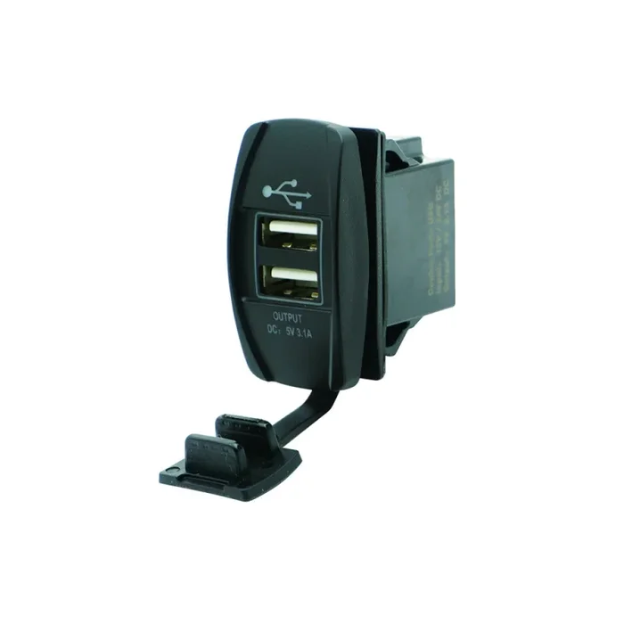Double USB Socket with PVC Cap for Nautical Use – Compatible with CARLINGSWITCH Circuit Breakers