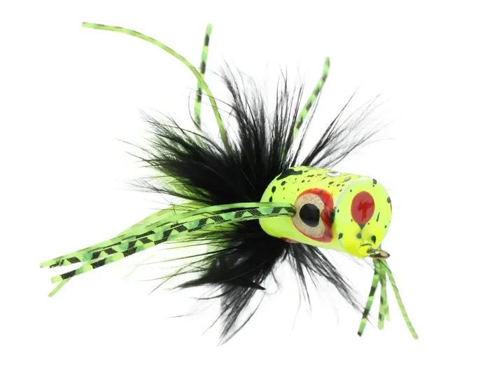Flat Face Mini Panfish Popper, Size 6 Green and Yellow Spider Legs Qty. 4 Wild Water Fly Fishing