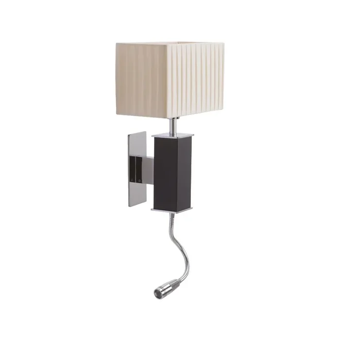 Foresti e Suardi TUCANA PQ Decorative Wall Light in Chrome-Plated Silver Brass E14 Brown – Genuine Leather Wood Structure, Screwless Installation, 12/24 Volt