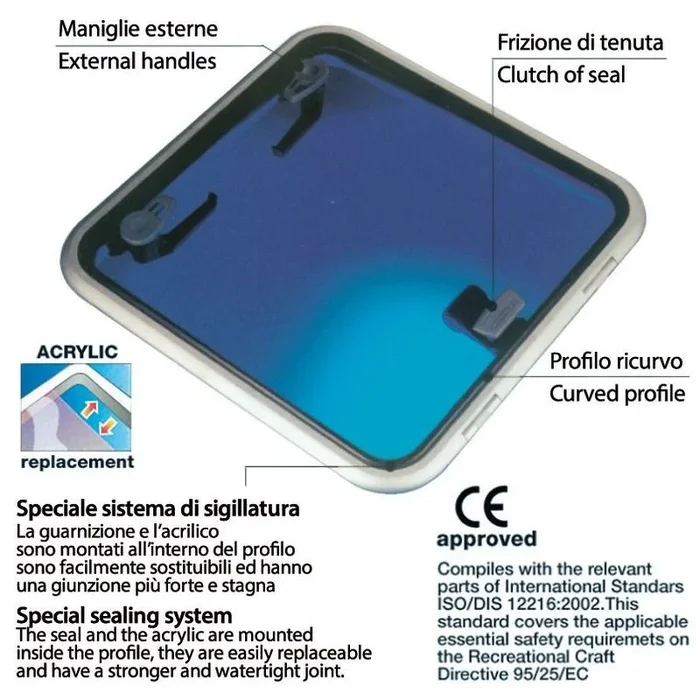 Lewmar Low Profile Hatch 03 – Sleek Design with 25mm Deck Clearance, CE Approved, Anodized Aluminum Frame, Available in White or Mirror-Polished Finish