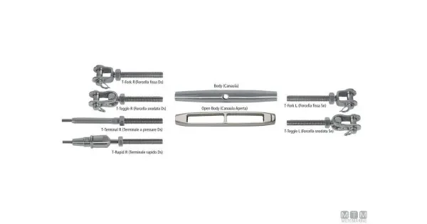 Modular Tensioner – Stainless T-Terminal R M14 cable 7mm