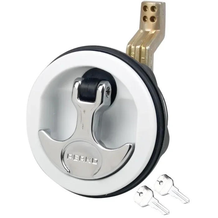 Perko Surface Mount & Latch – White Body, Chrome Handle, Offset Cam Bar