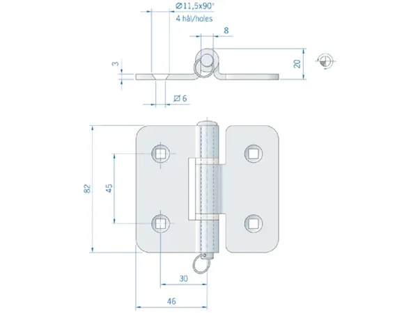 ROCA Stainless Steel Hinge with Removable Pin 82 x 46mm