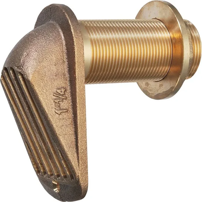 Seawater-proof bronze thru-hull with long-oval sieve