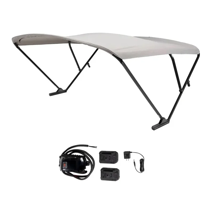 SureShade Battery Powered Bimini – Black Anodized Frame & Grey Fabric