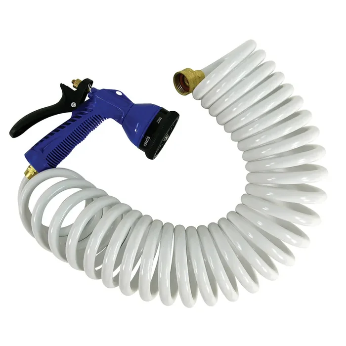 Whitecap 15 White Coiled Hose with Adjustable Nozzle