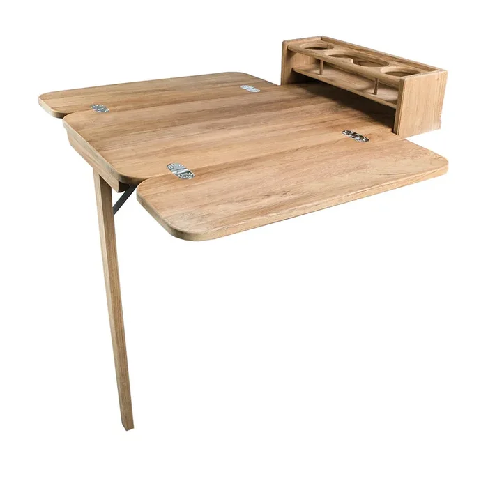 Whitecap Cockpit Table with Folding Leaves & 4 Cupholders – Teak – 61392C